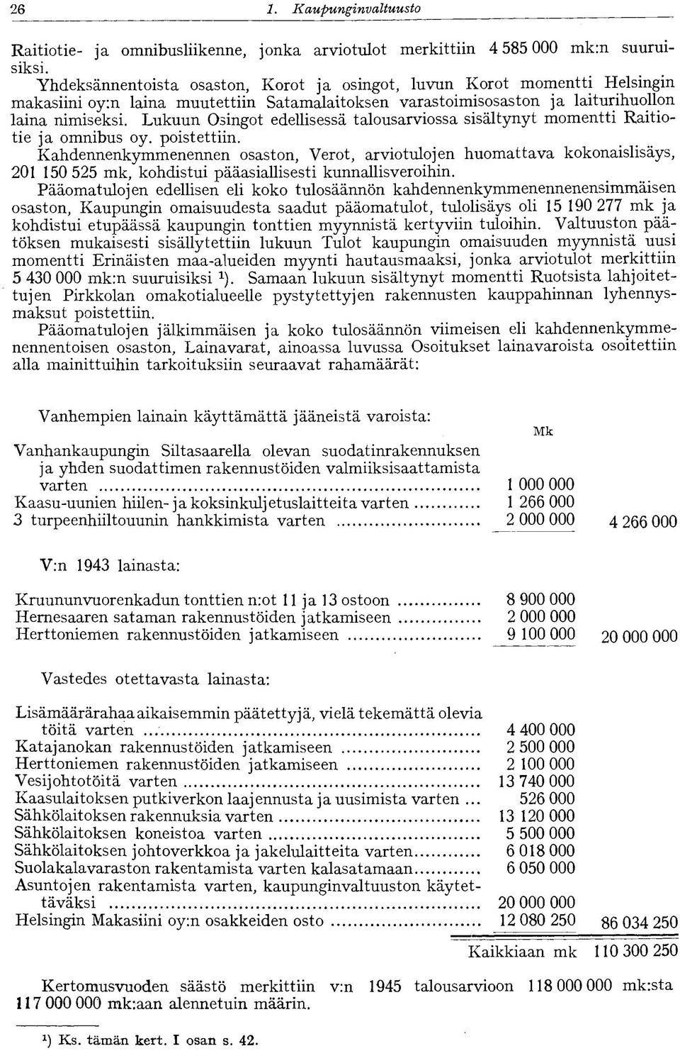 Lukuun Osingot edellisessä talousarviossa sisältynyt momentti Raitiotie ja omnibus oy. poistettiin.