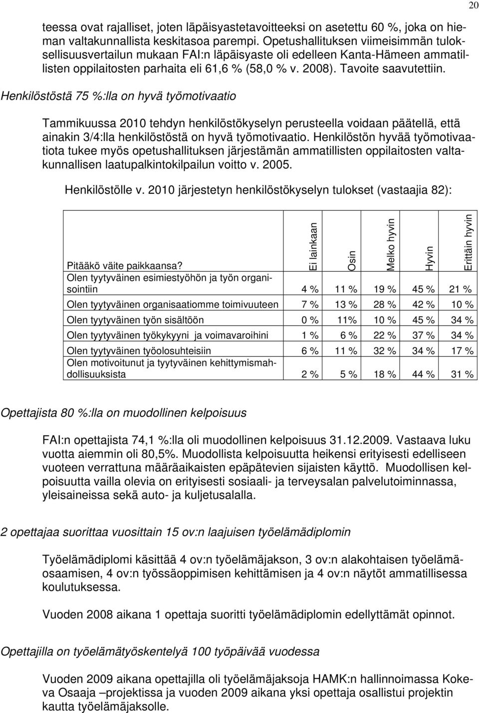 Henkilöstöstä 75 %:lla on hyvä työmotivaatio Tammikuussa 2010 tehdyn henkilöstökyselyn perusteella voidaan päätellä, että ainakin 3/4:lla henkilöstöstä on hyvä työmotivaatio.