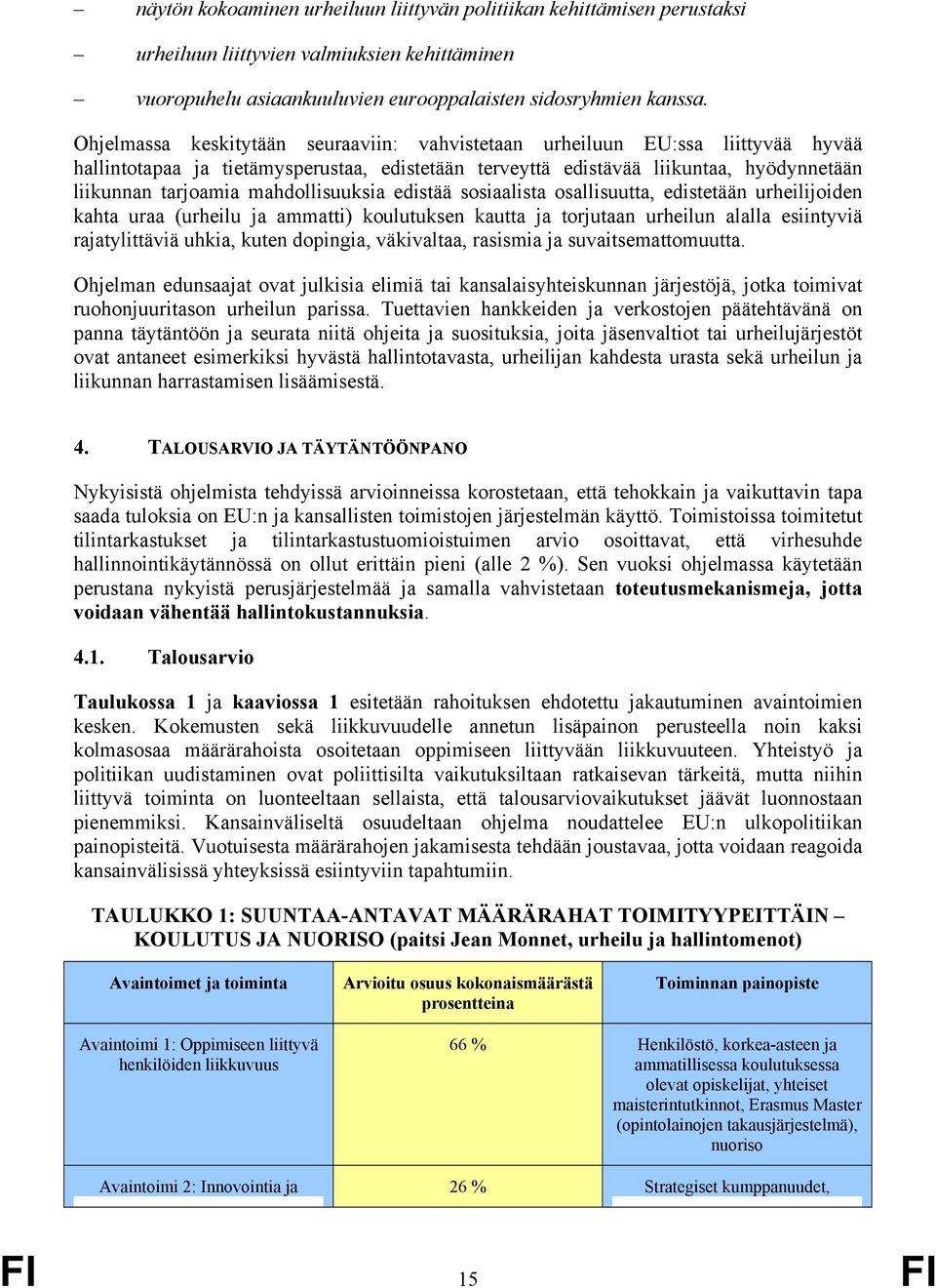 mahdollisuuksia edistää sosiaalista osallisuutta, edistetään urheilijoiden kahta uraa (urheilu ja ammatti) koulutuksen kautta ja torjutaan urheilun alalla esiintyviä rajatylittäviä uhkia, kuten