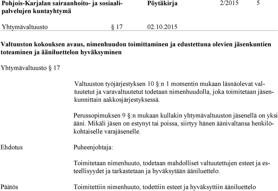 momentin mukaan läsnäolevat valtuutetut ja vara valtuu tetut tode taan nimenhuudolla, joka toimitetaan jäsenkunnittain aakkosjärjestyk sessä.