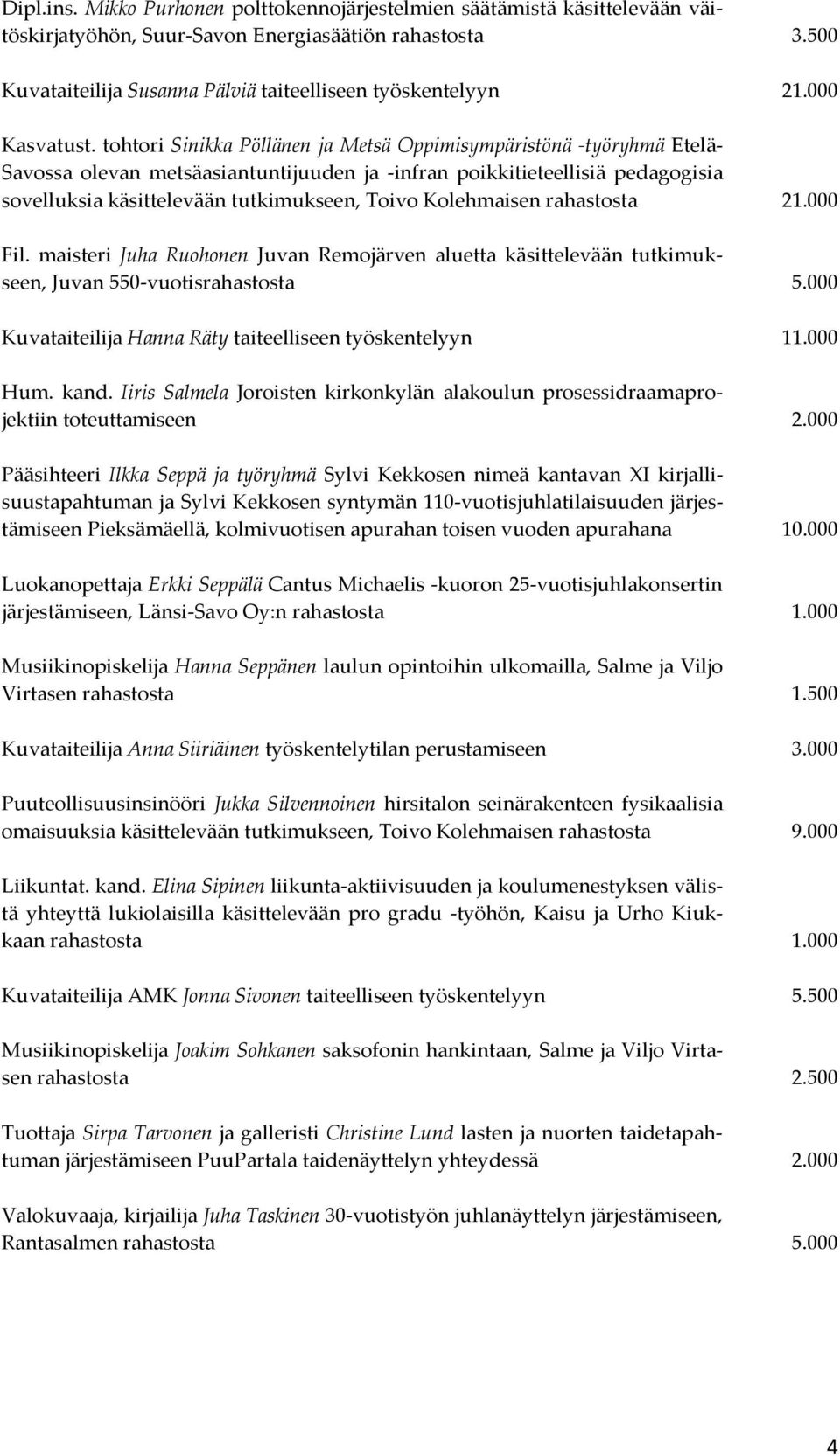 tohtori Sinikka Pöllänen ja Metsä Oppimisympäristönä -työryhmä Etelä- Savossa olevan metsäasiantuntijuuden ja -infran poikkitieteellisiä pedagogisia sovelluksia käsittelevään tutkimukseen, Toivo