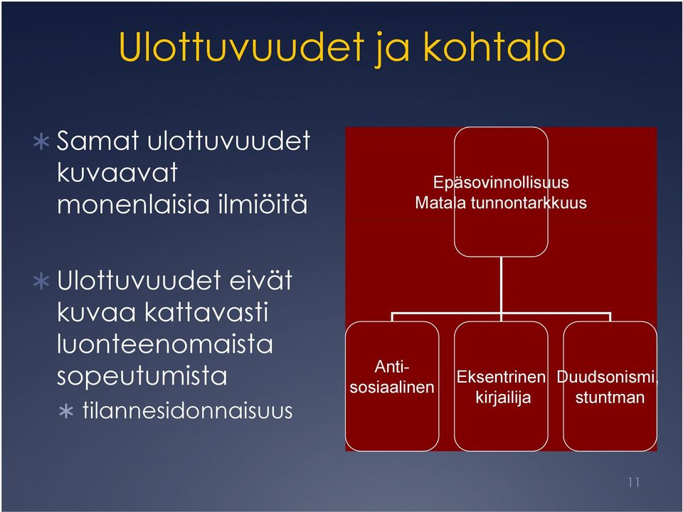 eivät kuvaa kattavasti luonteenomaista sopeutumista t