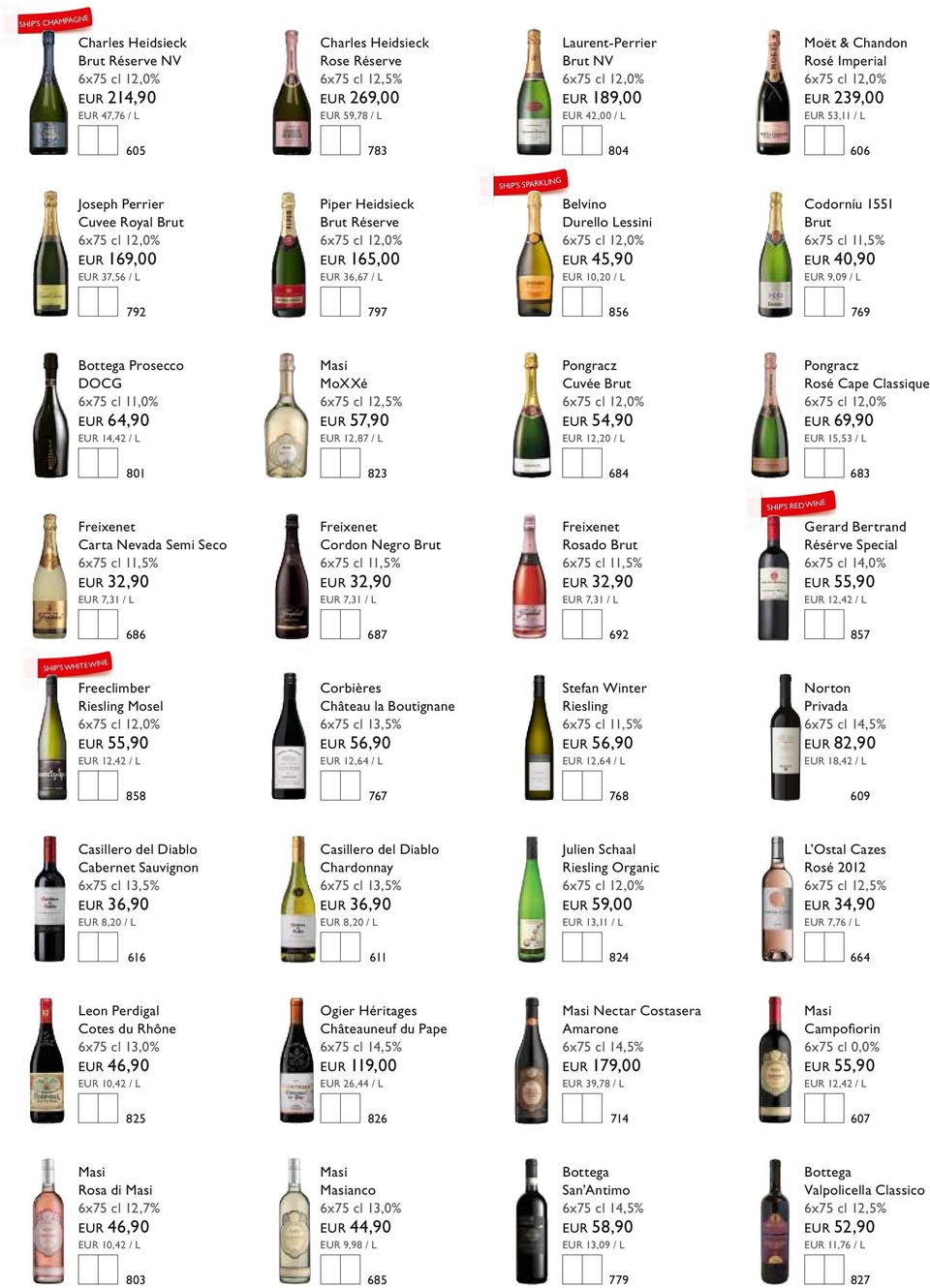 Lessini EUR 45,90 EUR 10,20 / L Codorníu 1551 Brut EUR 40,90 EUR 9,09 / L 792 797 856 769 Bottega Prosecco DOCG 6x75 cl 11,0% EUR 64,90 EUR 14,42 / L MoXXé EUR 57,90 EUR 12,87 / L Pongracz Cuvée Brut