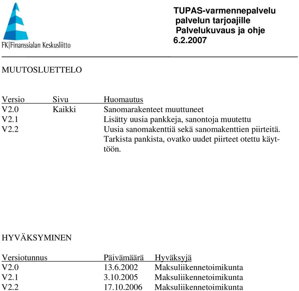 Tarkista pankista, ovatko uudet piirteet otettu käyttöön.