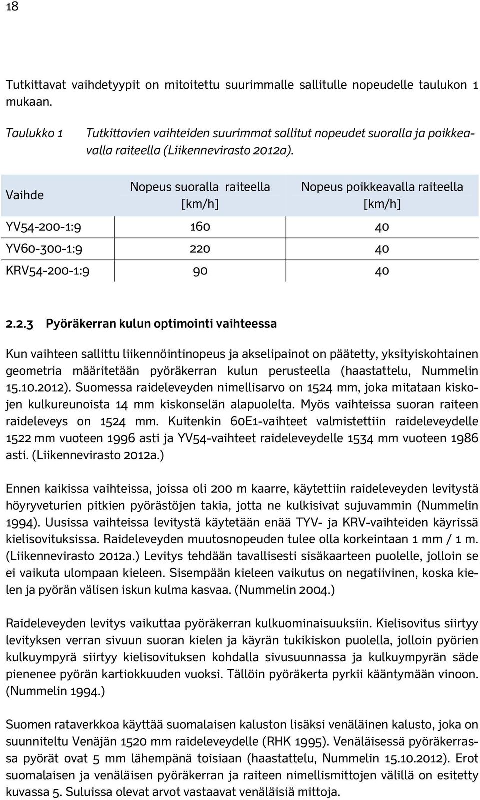 Vaihde Nopeus suoralla raiteella [km/h] Nopeus poikkeavalla raiteella [km/h] YV54-20