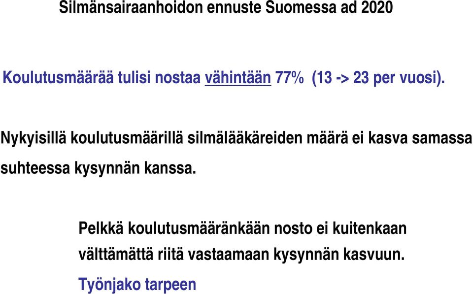 Nykyisillä koulutusmäärillä silmälääkäreiden määrä ei kasva samassa suhteessa