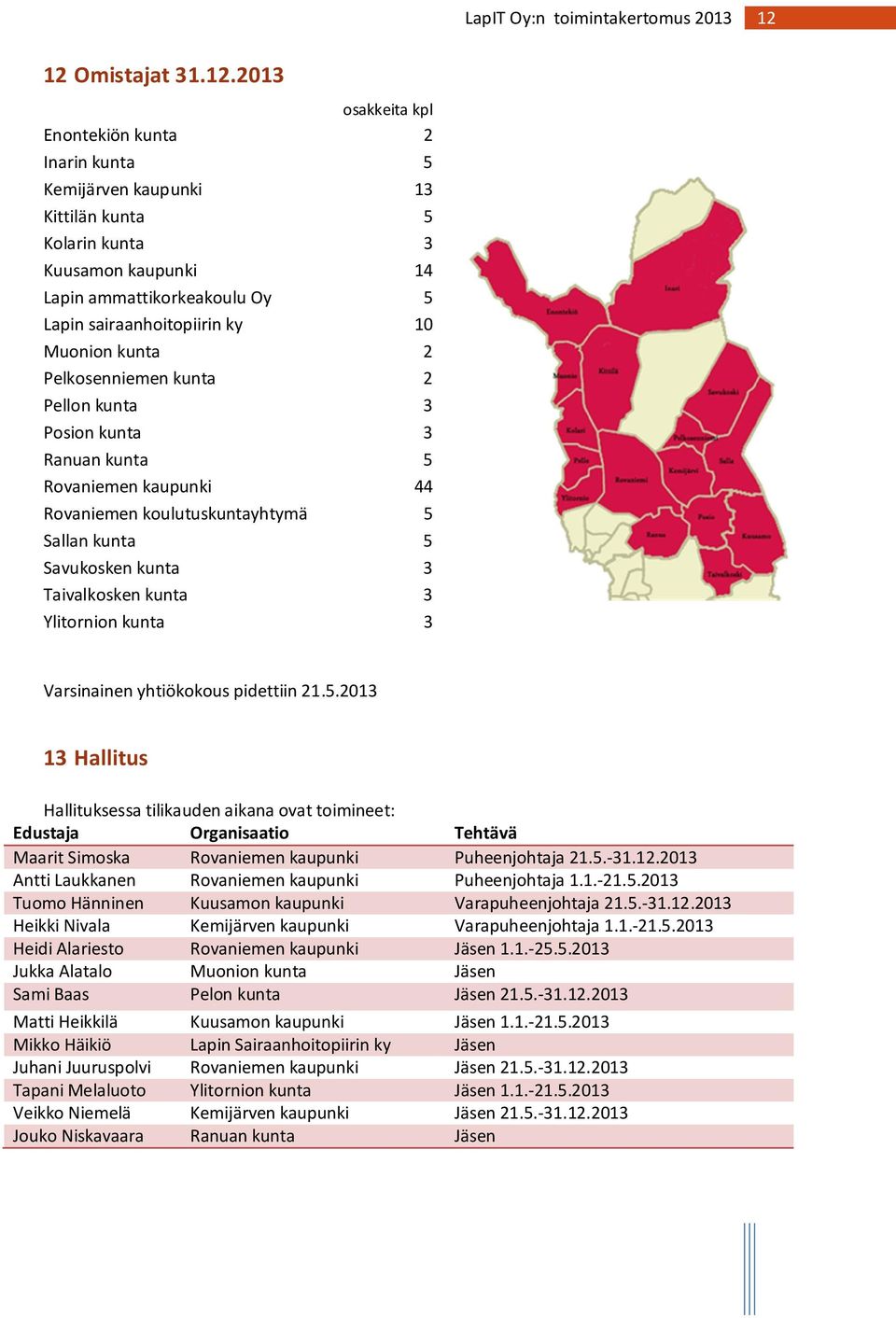 Taivalkosken kunta 3 Ylitornion kunta 3 Varsinainen yhtiökokous pidettiin 21.5.