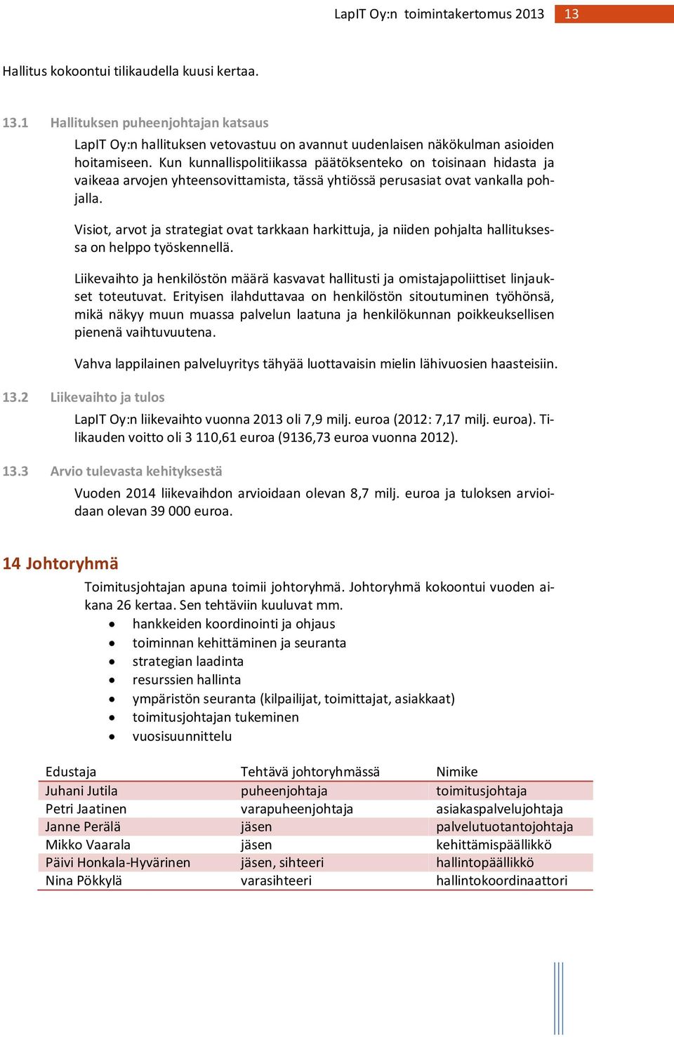 Visiot, arvot ja strategiat ovat tarkkaan harkittuja, ja niiden pohjalta hallituksessa on helppo työskennellä.