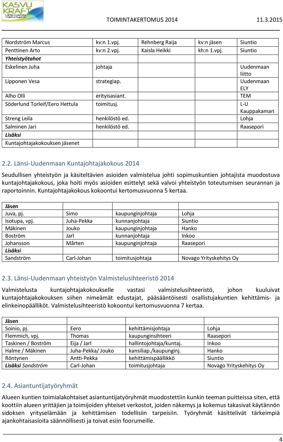 Raasepori Lisäksi Kuntajohtajakokouksen jäsenet 2.