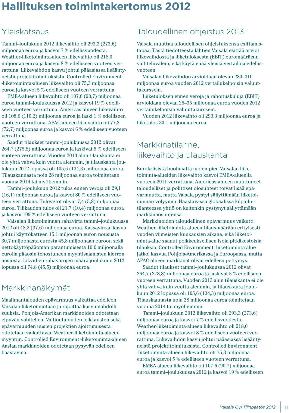 Controlled Environment -liiketoiminta-alueen liikevaihto oli 75,3 miljoonaa euroa ja kasvoi 5 % edelliseen vuoteen verrattuna.