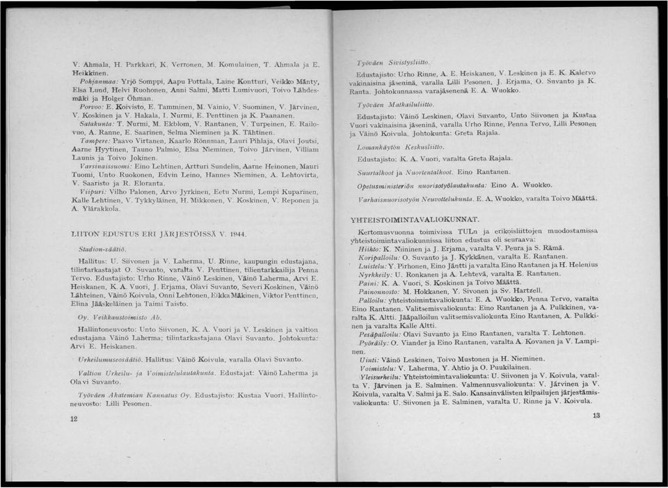 Vainio, V. Suominen, V. Jä,rvinen, V. Koskinen ja V. Hakala, 1. Nurmi, E. Penttinen ja K. Paananen. Satakunta: T. Nurmi, M. Ekblom, V. Rantanen, V. Turpeinen, E. Railoituo, A. Ranne, E.