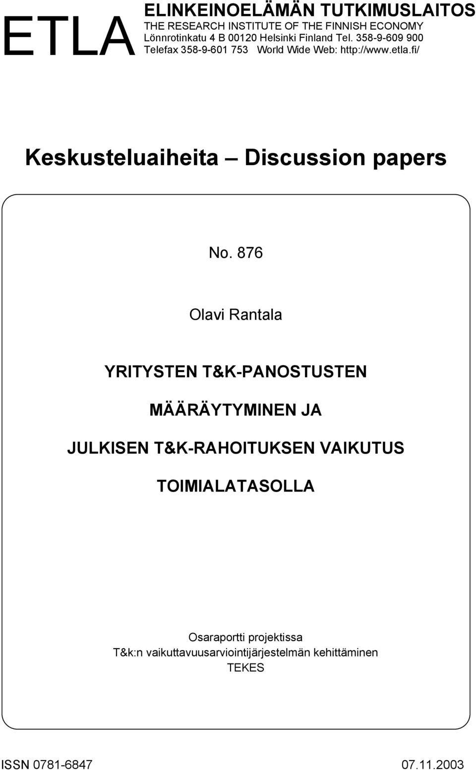 fi/ Keskusteluaiheita Discussion papers No.