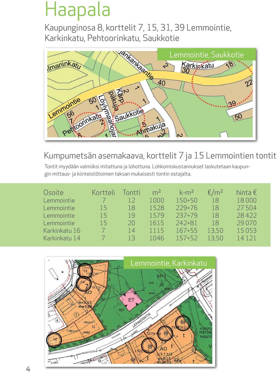 Lohkomiskustannukset laskutetaan kaupungin mittaus- ja kiinteistötoimen taksan mukaisesti tontin ostajalta.