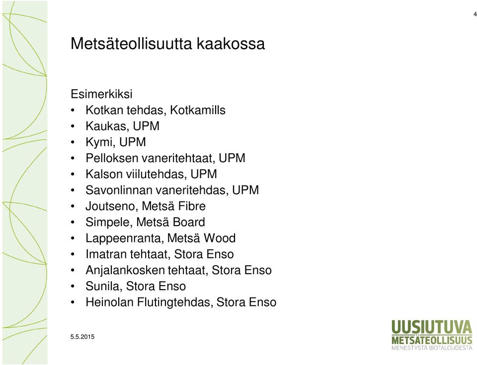 Joutseno, Metsä Fibre Simpele, Metsä Board Lappeenranta, Metsä Wood Imatran tehtaat,