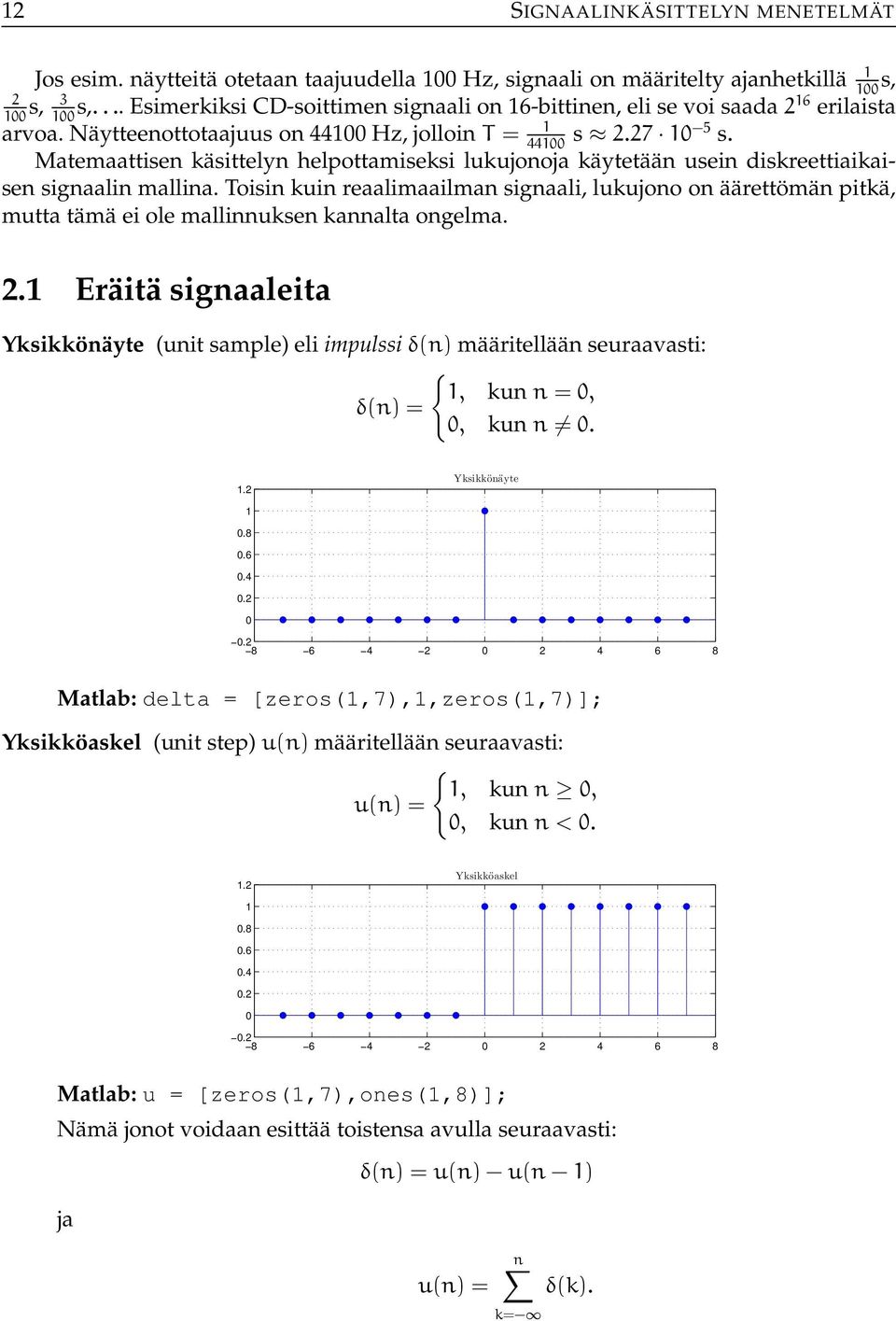 Matemaattisen käsittelyn helpottamiseksi lukujonoja käytetään usein diskreettiaikaisen signaalin mallina.