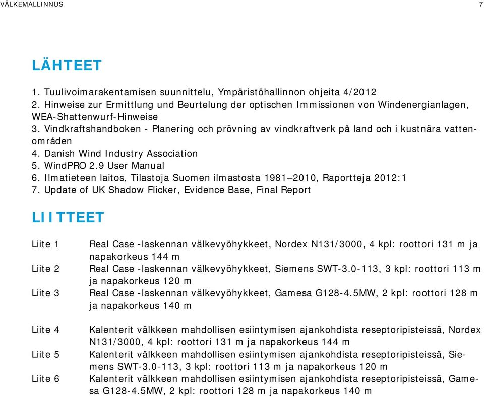 Vindkraftshandboken - Planering och prövning av vindkraftverk på land och i kustnära vattenområden 4. Danish Wind Industry Association 5. WindPRO 2.9 User Manual 6.