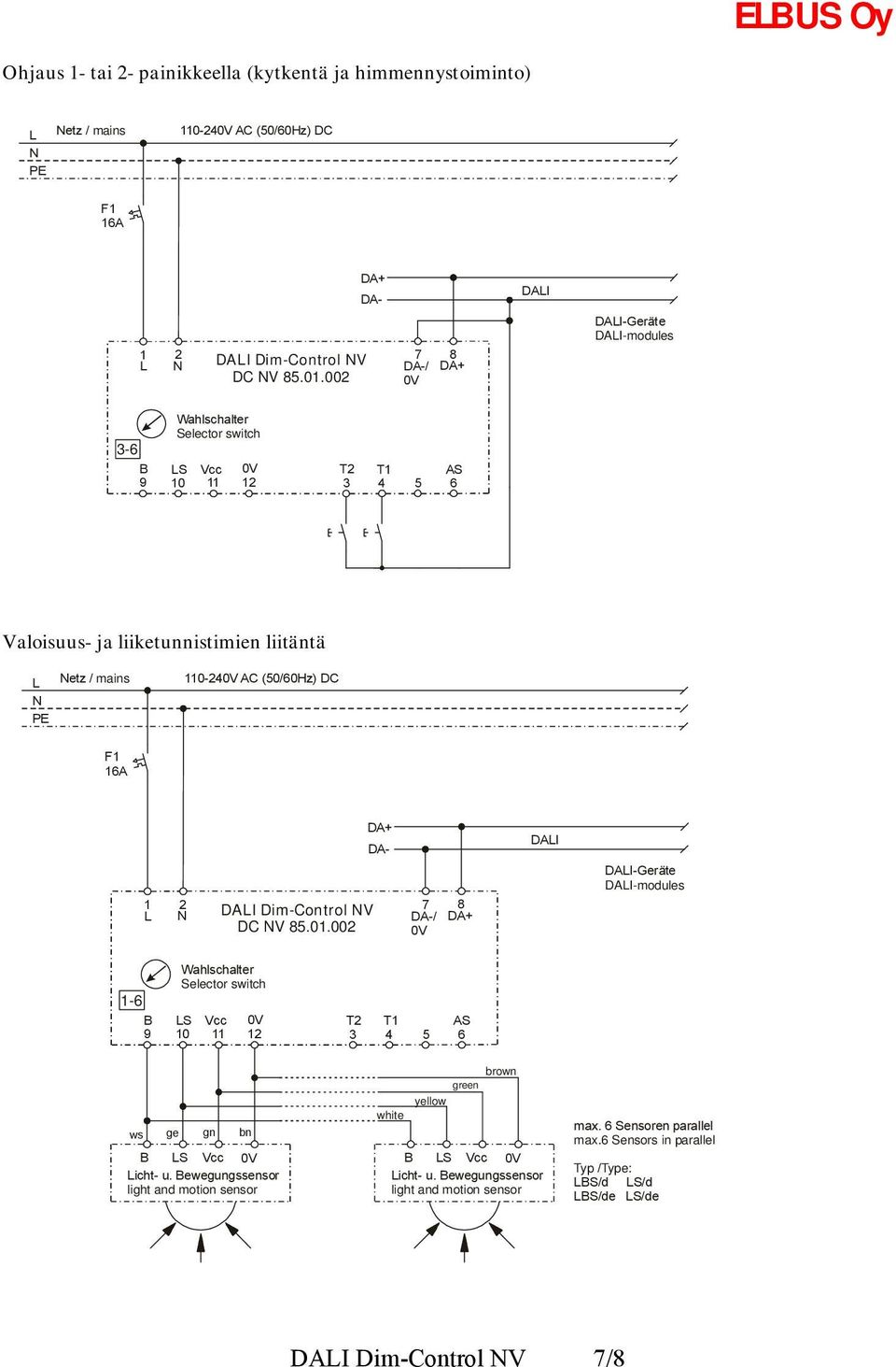 F1 16A 1 2 L N DALI Dim-Control NV DC NV 85.01.