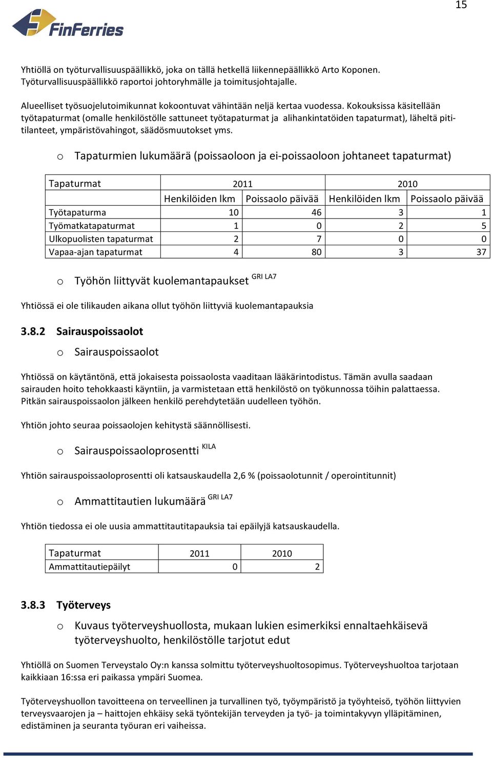 Kokouksissa käsitellään työtapaturmat (omalle henkilöstölle sattuneet työtapaturmat ja alihankintatöiden tapaturmat), läheltä piti- tilanteet, ympäristövahingot, säädösmuutokset yms.