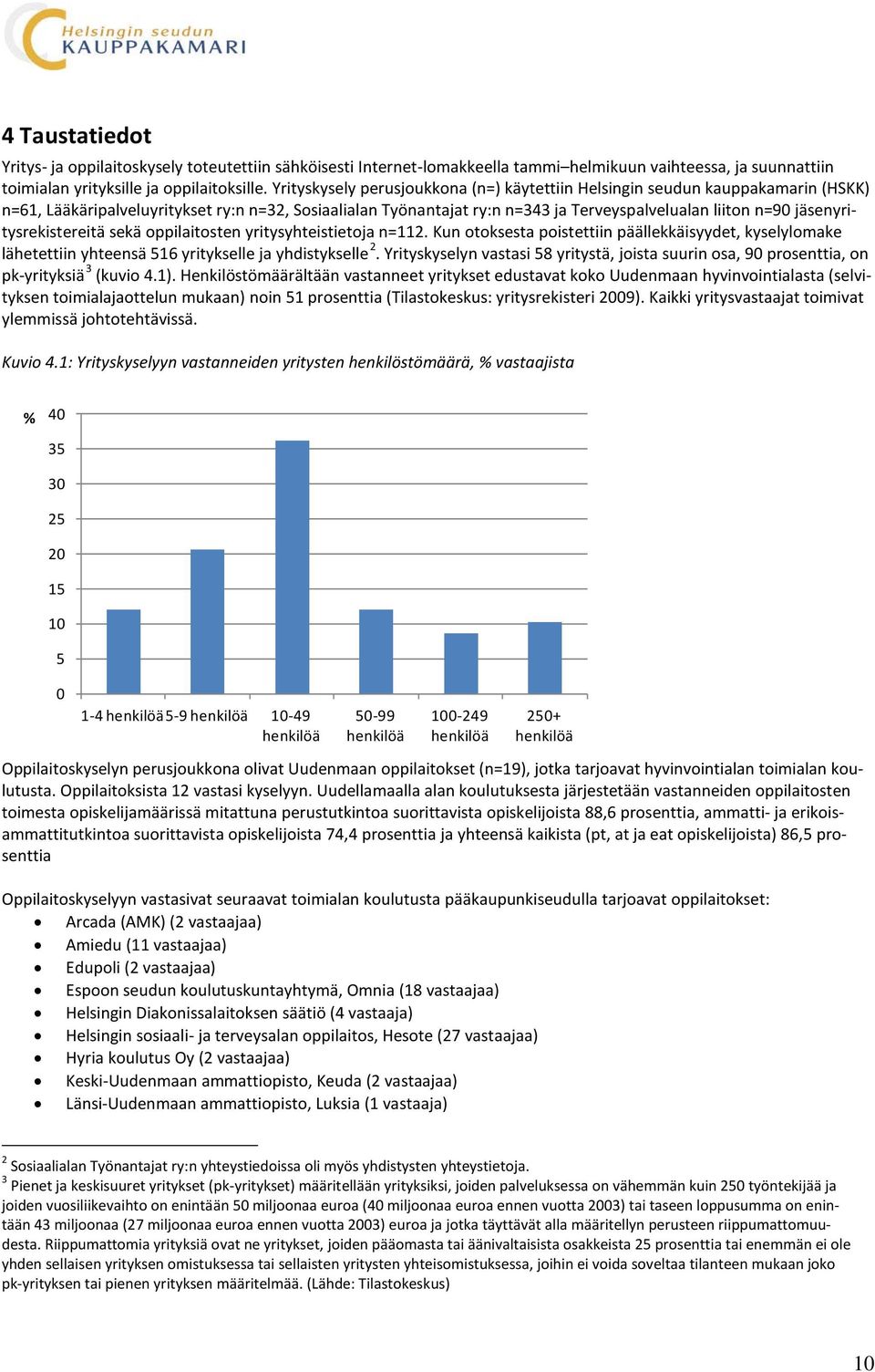 jäsenyritysrekistereitä sekä oppilaitosten yritysyhteistietoja n=112. Kun otoksesta poistettiin päällekkäisyydet, kyselylomake lähetettiin yhteensä 516 yritykselle ja yhdistykselle 2.