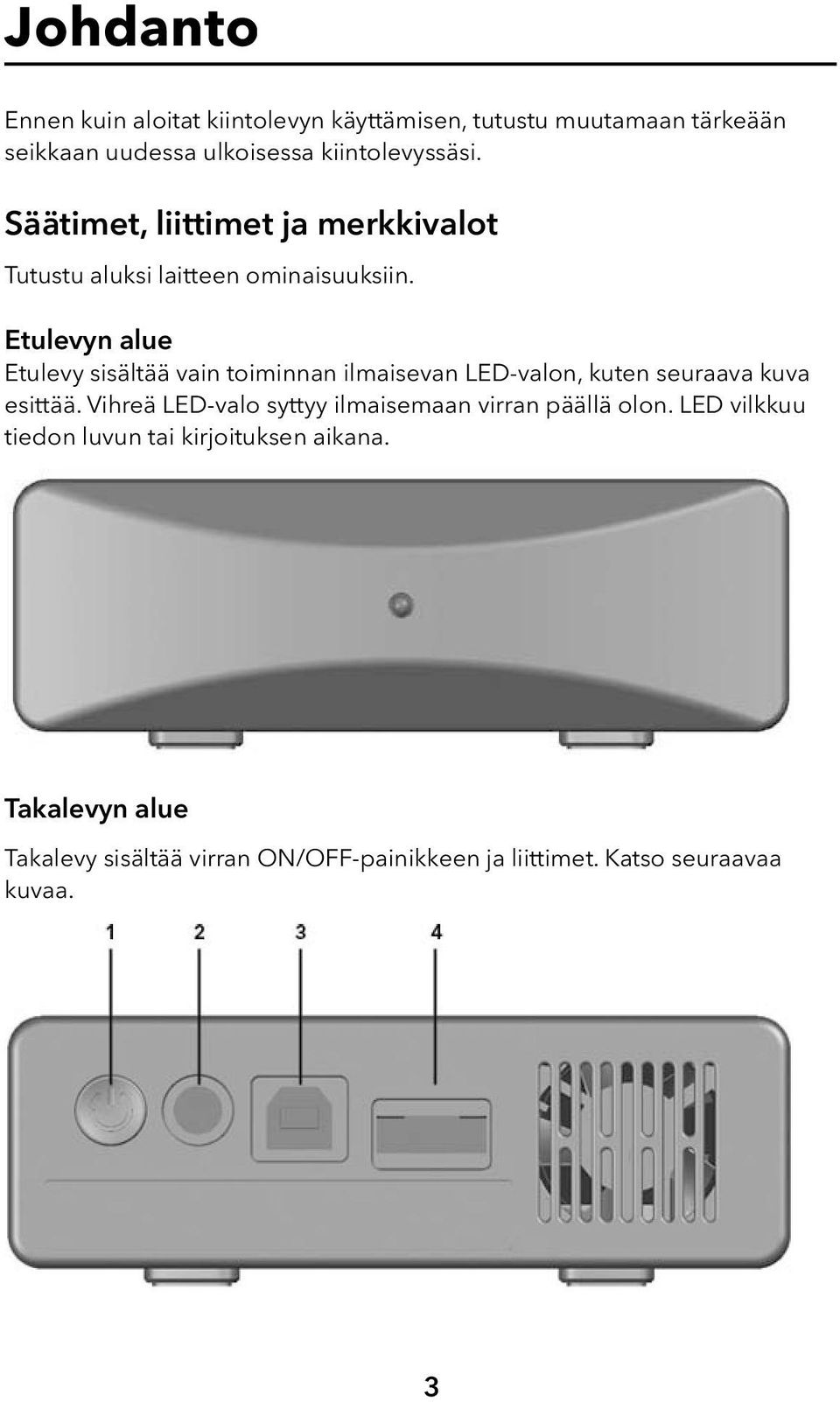 Etulevyn alue Etulevy sisältää vain toiminnan ilmaisevan LED-valon, kuten seuraava kuva esittää.