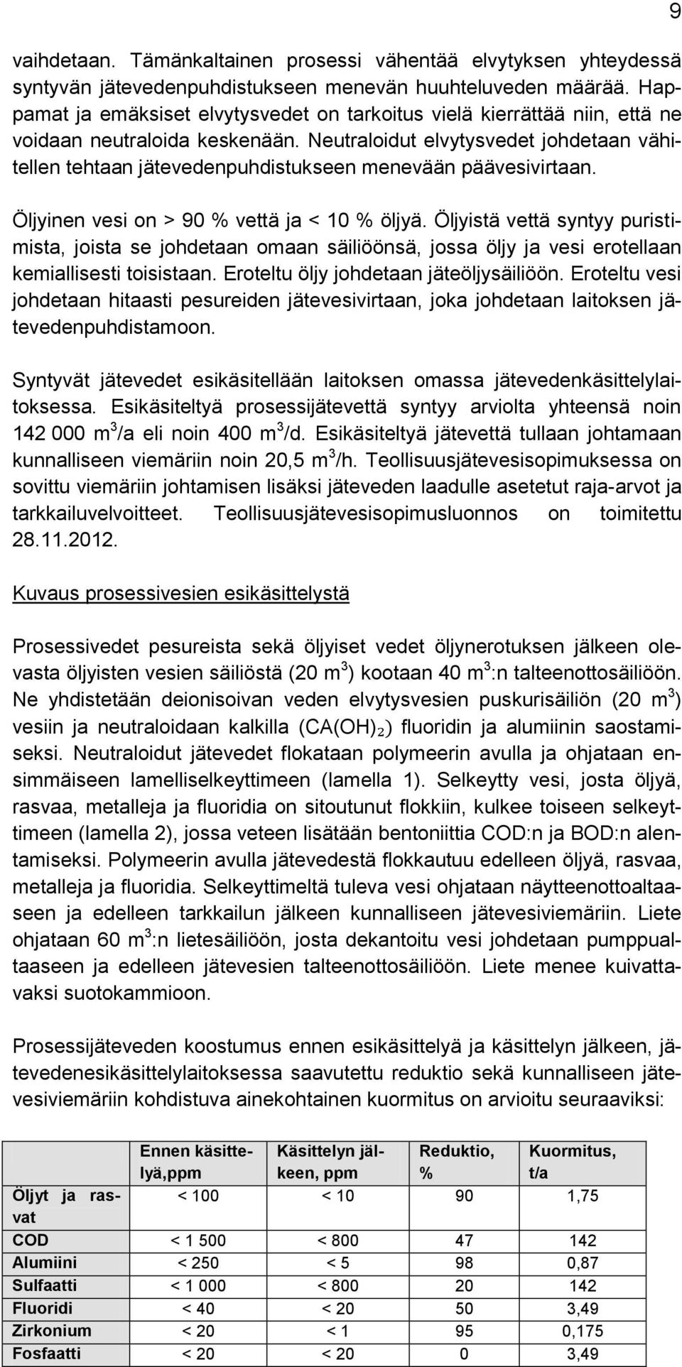 Neutraloidut elvytysvedet johdetaan vähitellen tehtaan jätevedenpuhdistukseen menevään päävesivirtaan. Öljyinen vesi on > 90 % vettä ja < 10 % öljyä.