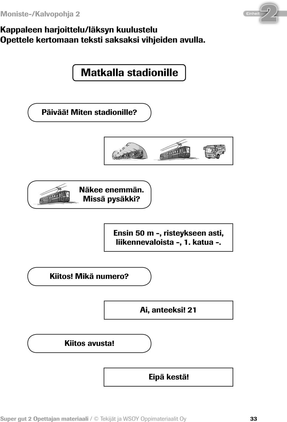 Ensin 50 m -, risteykseen asti, liikennevaloista -, 1. katua -. Kiitos! Mikä numero? Ai, anteeksi!