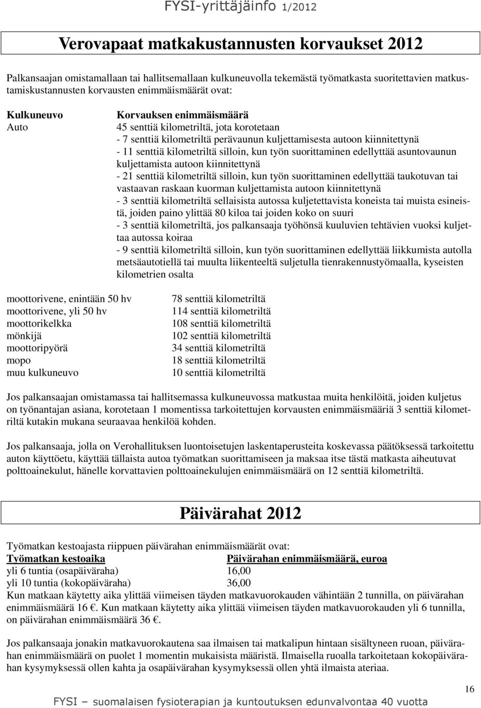 suorittaminen edellyttää asuntovaunun kuljettamista autoon kiinnitettynä - 21 senttiä kilometriltä silloin, kun työn suorittaminen edellyttää taukotuvan tai vastaavan raskaan kuorman kuljettamista