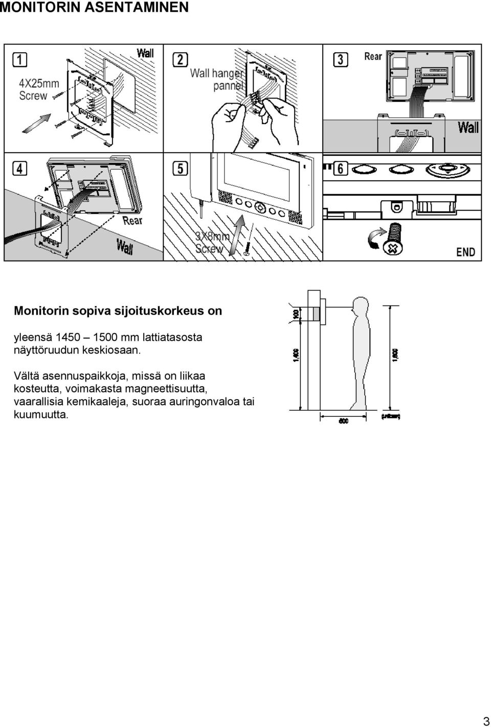 Vältä asennuspaikkoja, missä on liikaa kosteutta, voimakasta