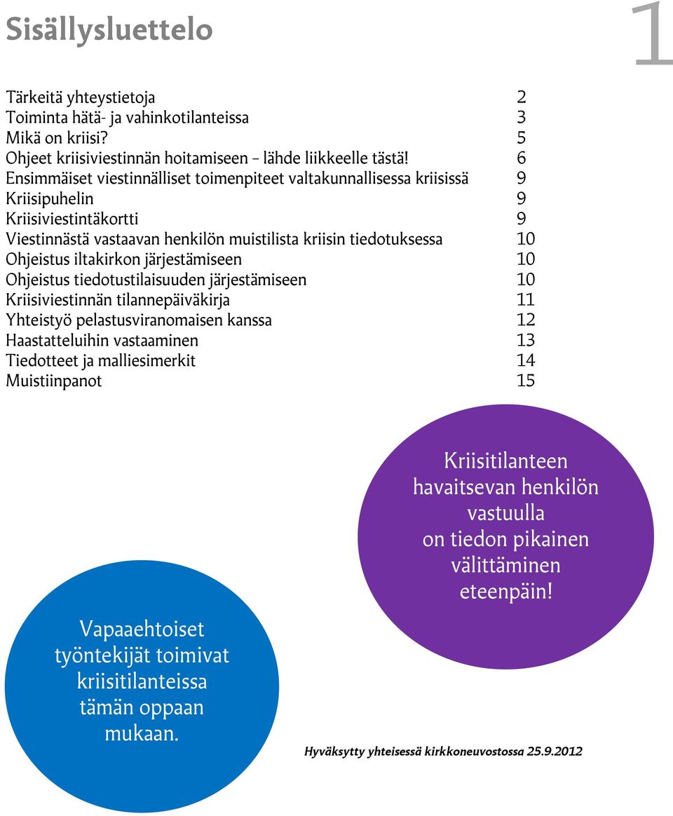 iltakirkon järjestämiseen 10 Ohjeistus tiedotustilaisuuden järjestämiseen 10 Kriisiviestinnän tilannepäiväkirja 11 Yhteistyö pelastusviranomaisen kanssa 12 Haastatteluihin vastaaminen 13 Tiedotteet