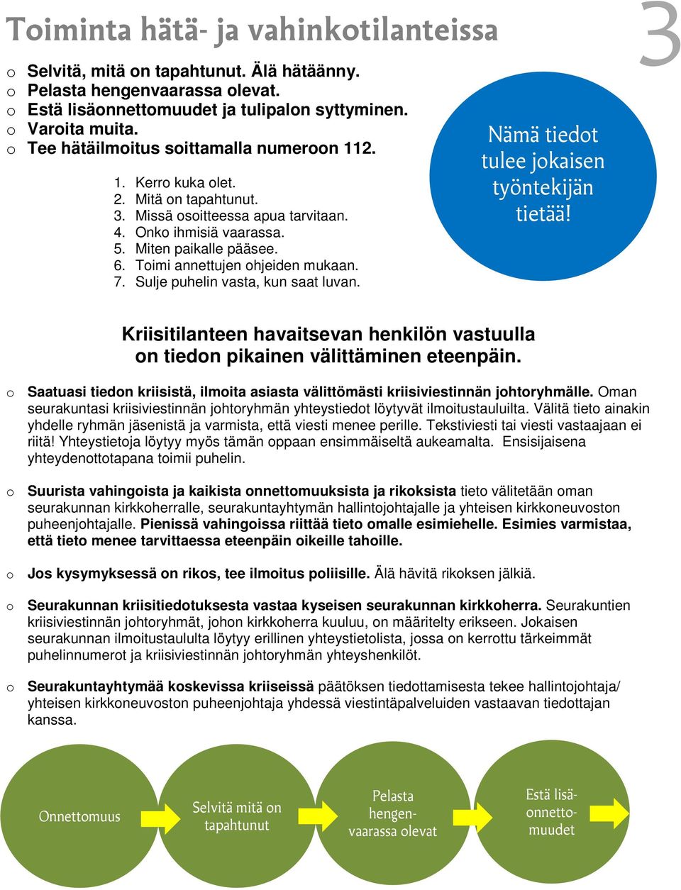 Toimi annettujen ohjeiden mukaan. 7. Sulje puhelin vasta, kun saat luvan. Nämä tiedot tulee jokaisen työntekijän tietää!