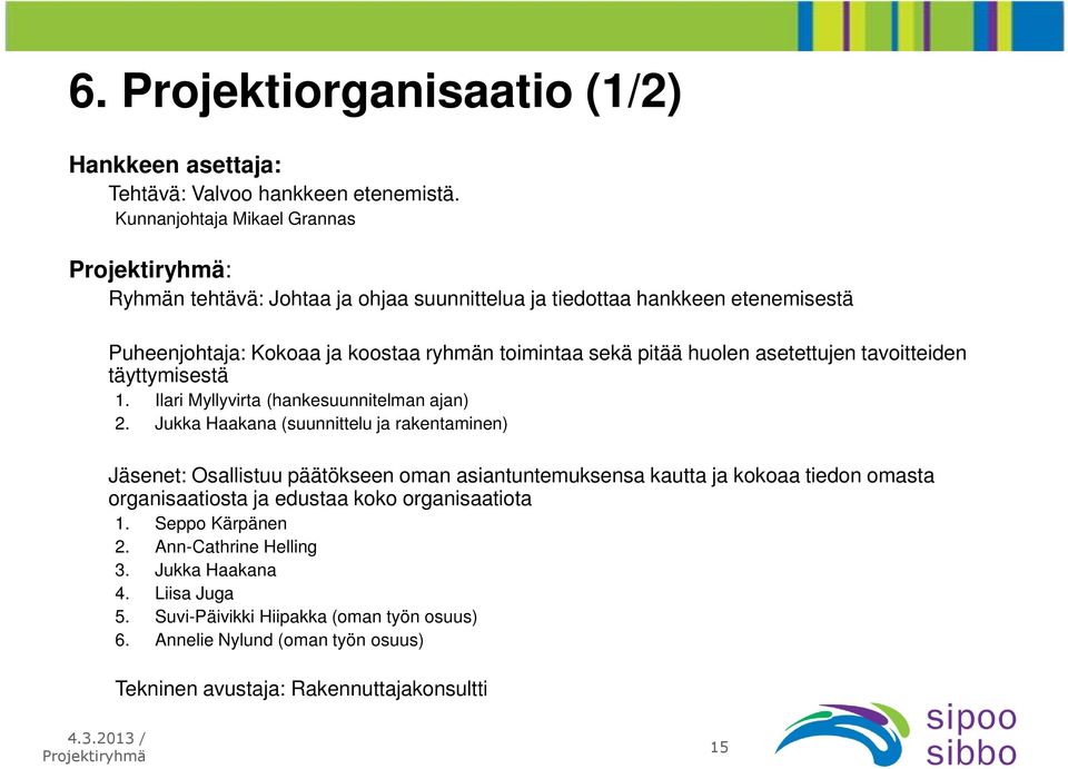 asetettujen tavoitteiden täyttymisestä 1. Ilari Myllyvirta (hankesuunnitelman ajan) 2.