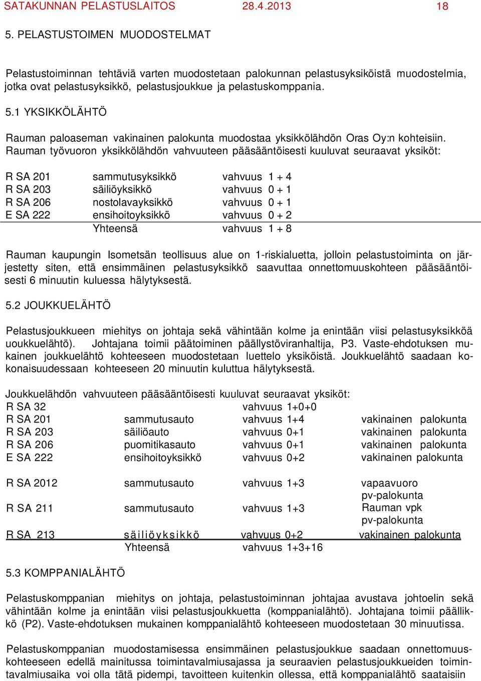 1 YKSIKKÖLÄHTÖ Rauman paloaseman vakinainen palokunta muodostaa yksikkölähdön Oras Oy:n kohteisiin.