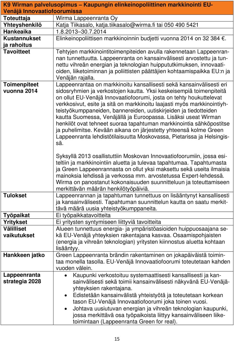 Tavoitteet Tehtyjen markkinointitoimenpiteiden avulla rakennetaan Lappeenrannan tunnettuutta.