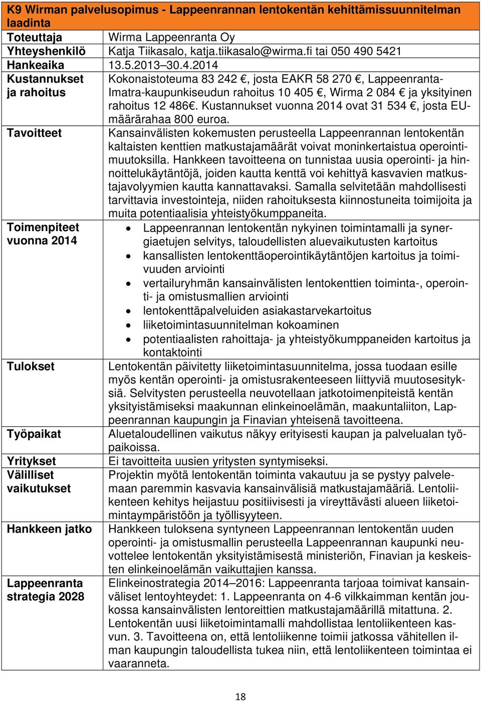 Kustannukset ovat 31 534, josta EUmäärärahaa 800 euroa.