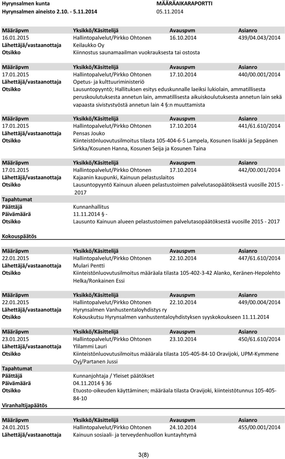 001/2014 Opetus- ja kulttuuriministeriö Lausuntopyyntö; Hallituksen esitys eduskunnalle laeiksi lukiolain, ammatillisesta peruskoulutuksesta annetun lain, ammatillisesta aikuiskoulutuksesta annetun
