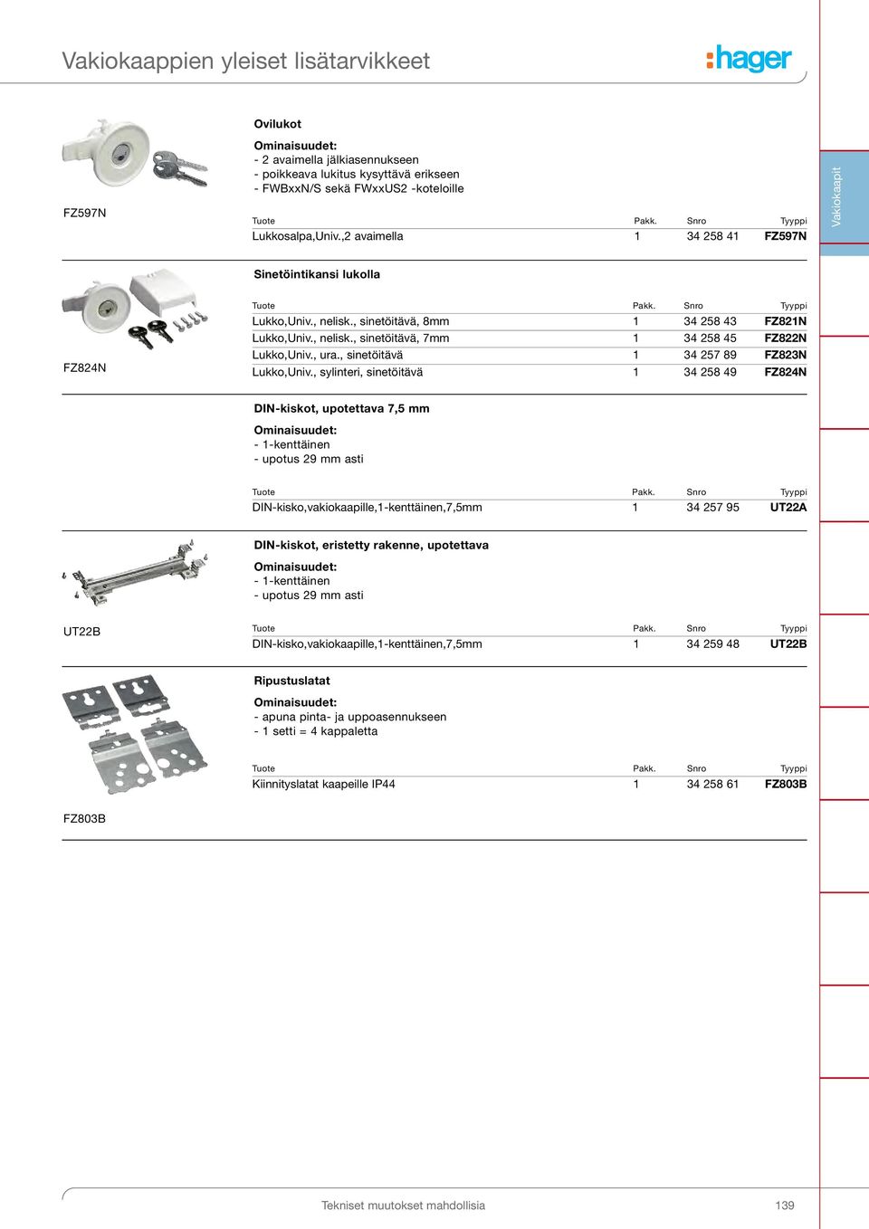 , ura., sinetöitävä 1 34 257 89 FZ823N Lukko,Univ.