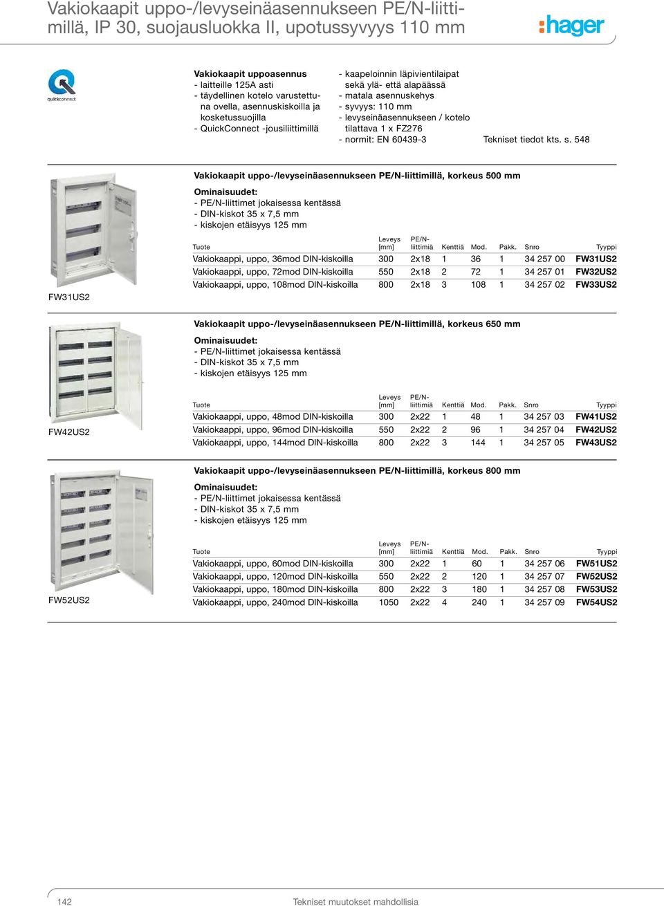 tilattava 1 x FZ276 - normit: EN 60439-3 Tekniset tiedot kts. s.