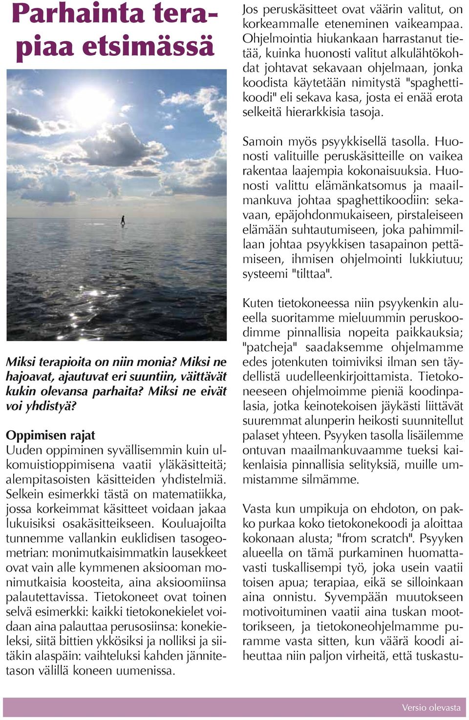 erota selkeitä hierarkkisia tasoja. Samoin myös psyykkisellä tasolla. Huonosti valituille peruskäsitteille on vaikea rakentaa laajempia kokonaisuuksia.