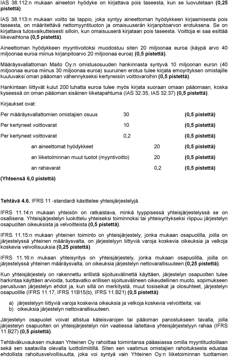 Se on kirjattava tulosvaikutteisesti silloin, kun omaisuuserä kirjataan pois taseesta. Voittoja ei saa esittää liikevaihtona (0,5 pistettä).