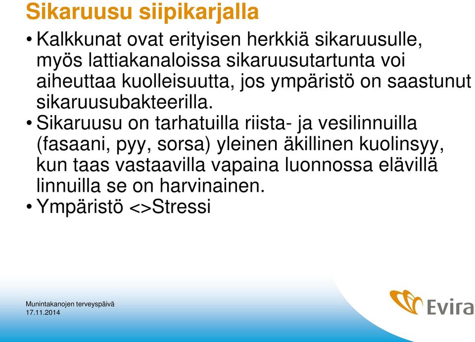 Sikaruusu on tarhatuilla riista- ja vesilinnuilla (fasaani, pyy, sorsa) yleinen äkillinen