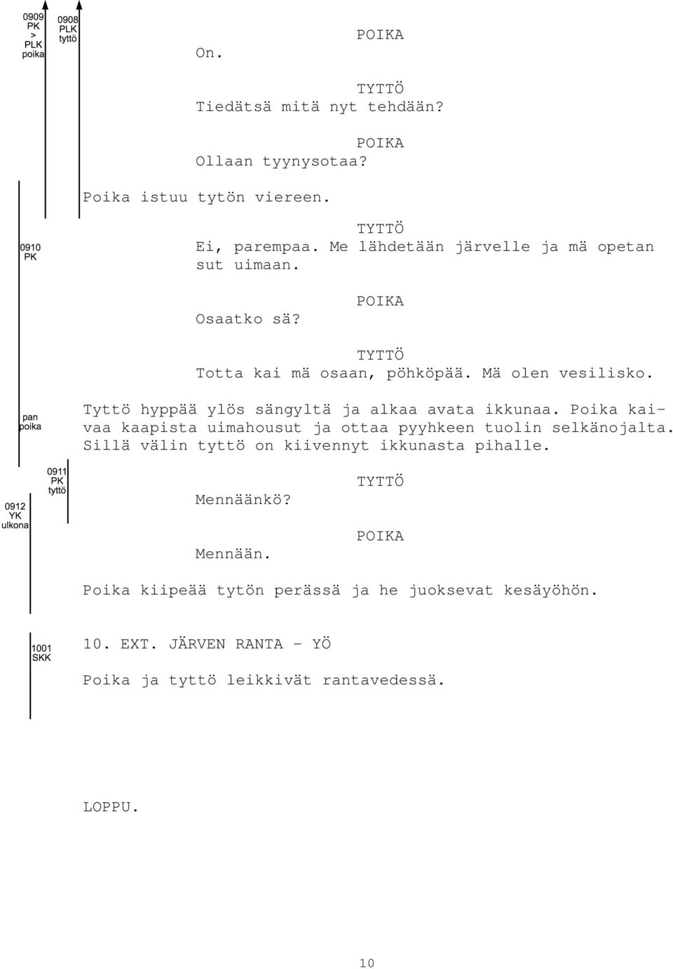 Tyttö hyppää ylös sängyltä ja alkaa avata ikkunaa. Poika kaivaa kaapista uimahousut ja ottaa pyyhkeen tuolin selkänojalta.