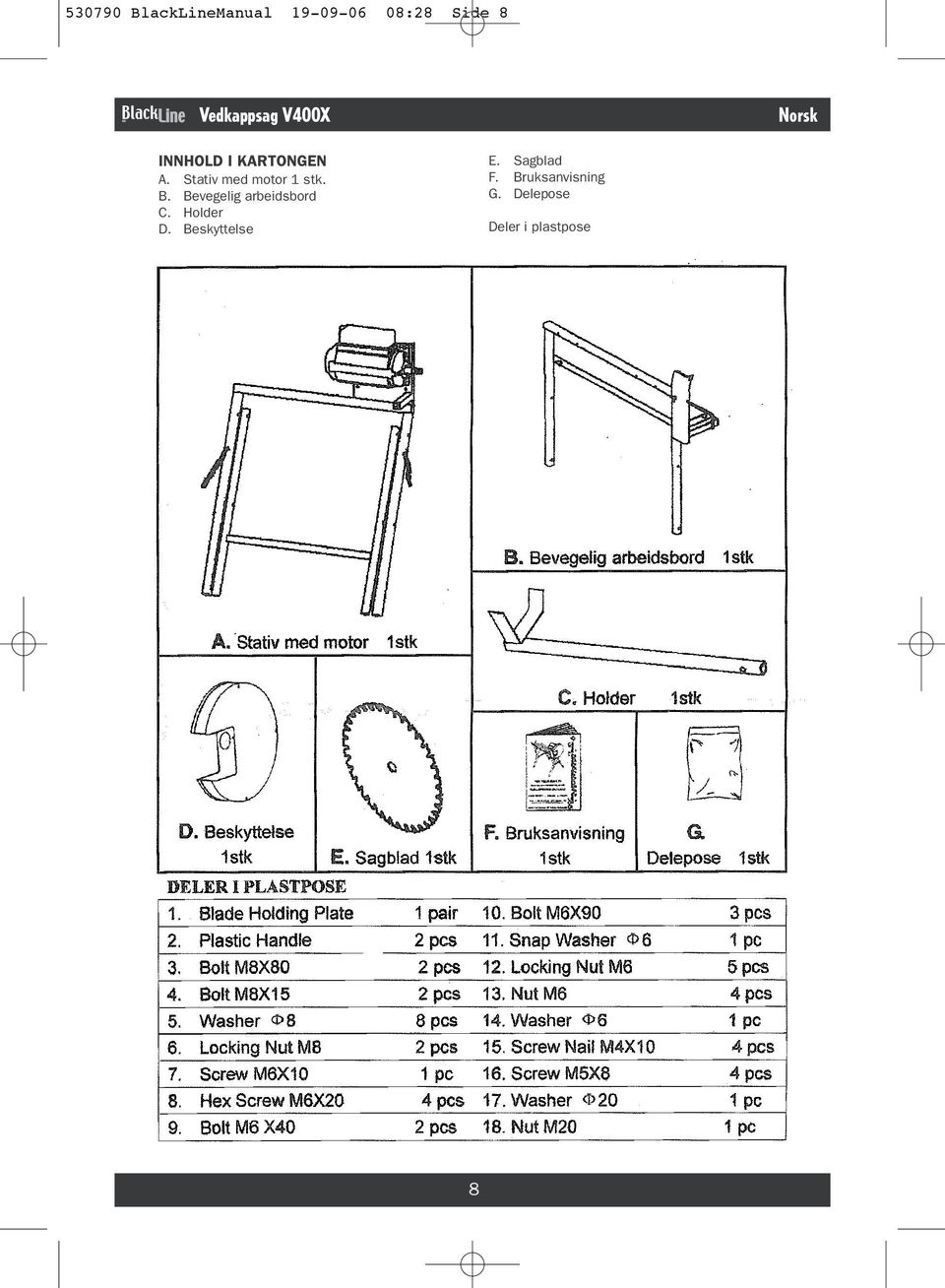 Stativ med motor 1 stk. B. Bevegelig arbeidsbord C.