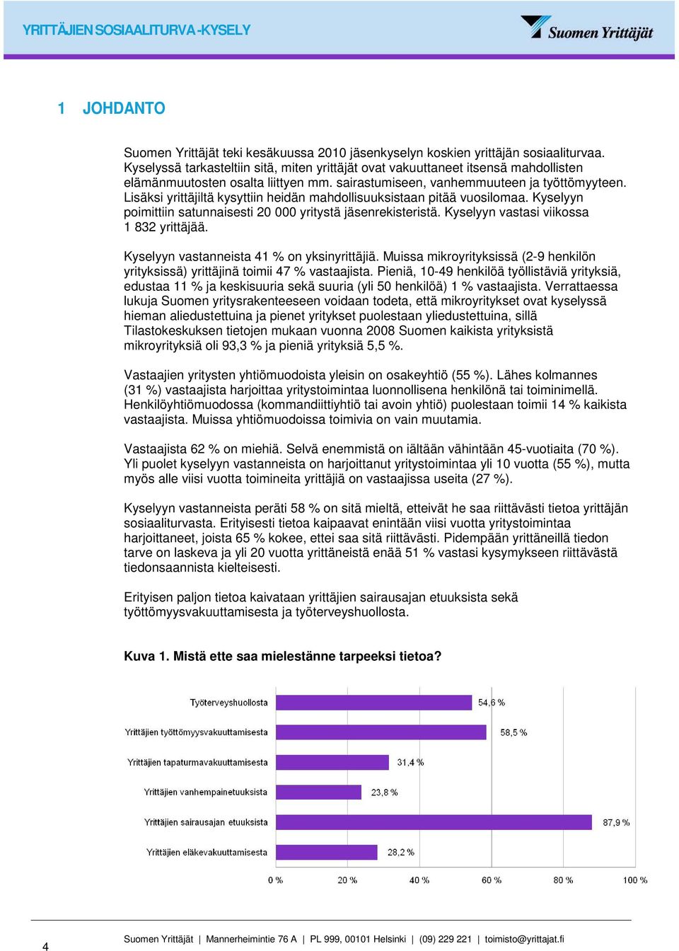 Lisäksi yrittäjiltä kysyttiin heidän mahdollisuuksistaan pitää vuosilomaa. Kyselyyn poimittiin satunnaisesti 20 000 yritystä jäsenrekisteristä. Kyselyyn vastasi viikossa 1 832 yrittäjää.