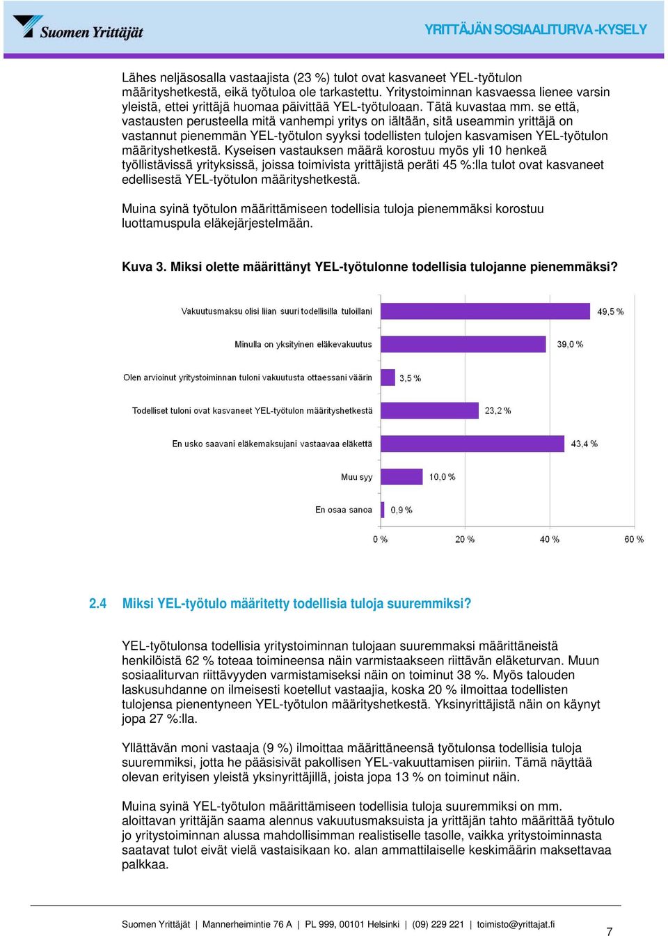 se että, vastausten perusteella mitä vanhempi yritys on iältään, sitä useammin yrittäjä on vastannut pienemmän YEL-työtulon syyksi todellisten tulojen kasvamisen YEL-työtulon määrityshetkestä.