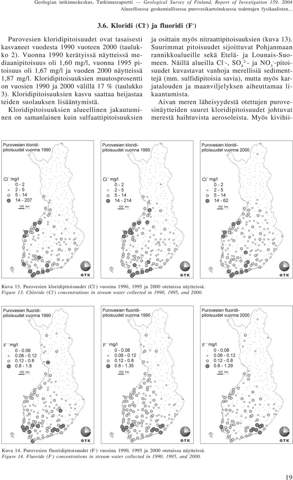 Vuonna 1990 kerätyissä näytteissä mediaanipitoisuus oli 1,60 mg/l, vuonna 1995 pitoisuus oli 1,67 mg/l ja vuoden 2000 näytteissä 1,87 mg/l.