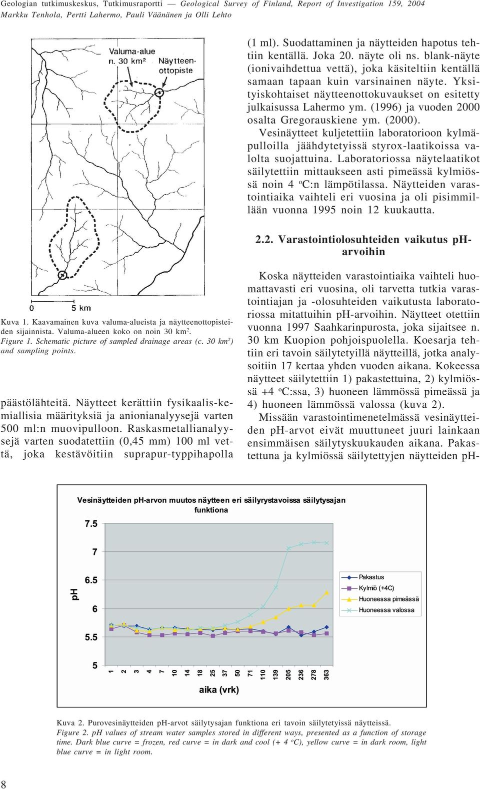 (1996) ja vuoden 2000 osalta Gregorauskiene ym. (2000). Vesinäytteet kuljetettiin laboratorioon kylmäpulloilla jäähdytetyissä styrox-laatikoissa valolta suojattuina.