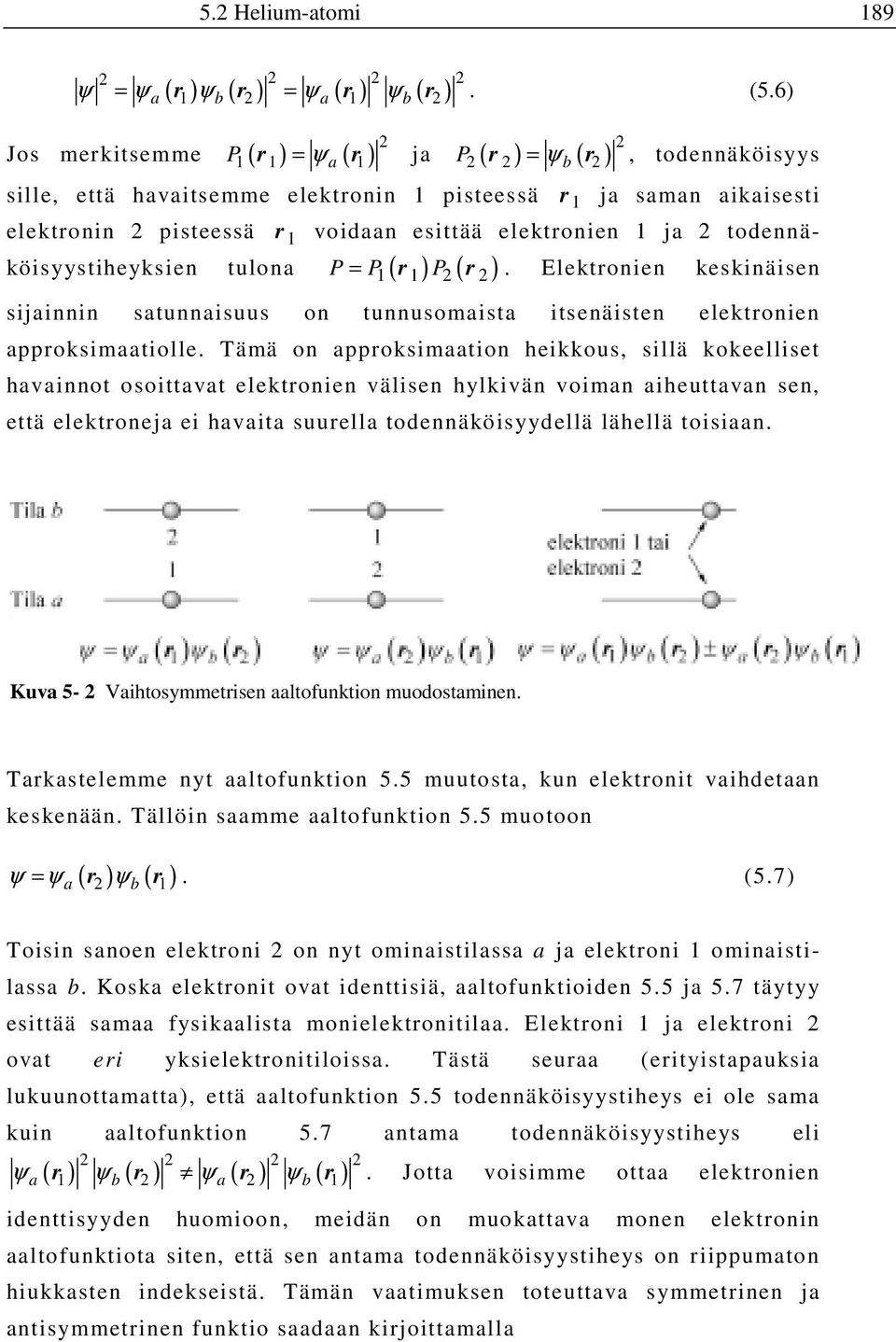 todennäköisyystiheyksien tulona P = P ( r ) P( r ). Elektronien keskinäisen sijainnin satunnaisuus on tunnusomaista itsenäisten elektronien approksimaatiolle.