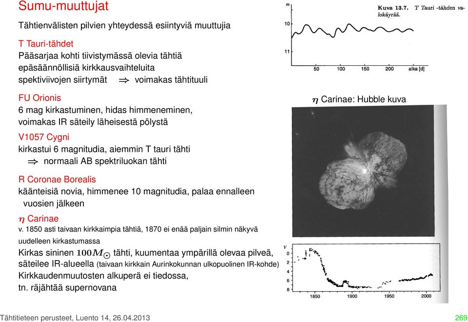 Carinae: Hubble kuva R Coronae Borealis käänteisiä novia, himmenee 10 magnitudia, palaa ennalleen vuosien jälkeen η Carinae v.