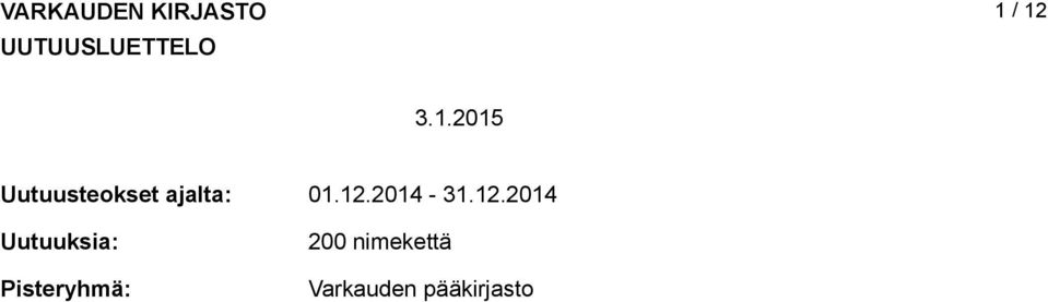 Uutuuksia: Pisteryhmä: 01.12. - 31.