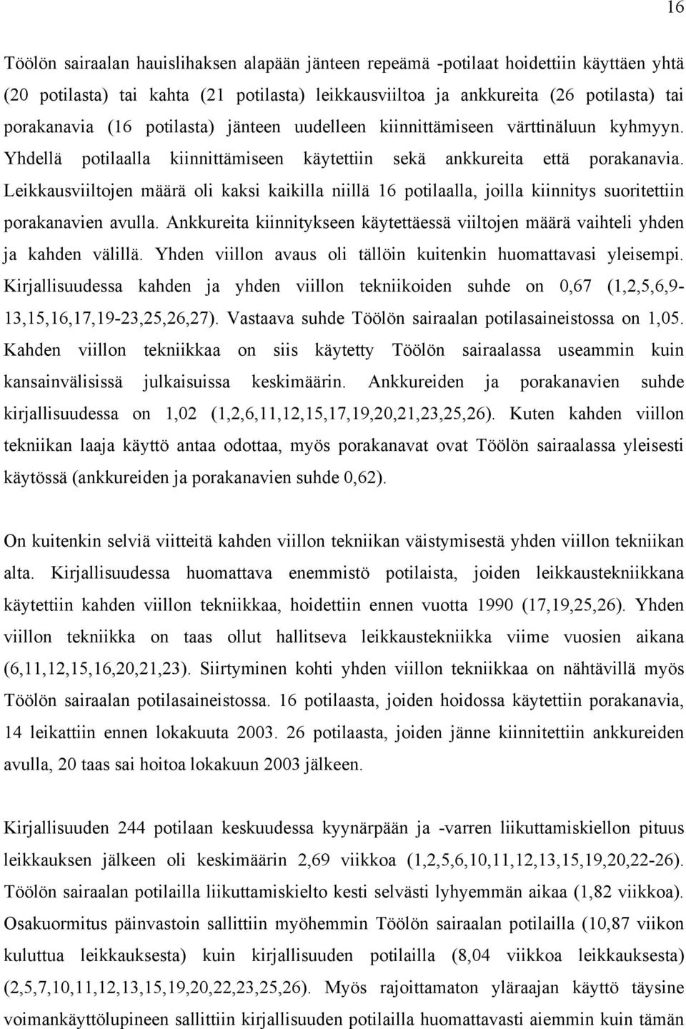 Leikkausviiltojen määrä oli kaksi kaikilla niillä 16 potilaalla, joilla kiinnitys suoritettiin porakanavien avulla.